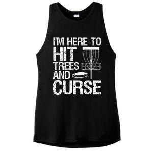 Disc Golf Funny Hit Trees and Curse Retro Disc Golf Ladies PosiCharge Tri-Blend Wicking Tank