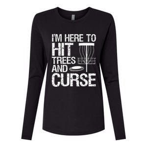 Disc Golf Funny Hit Trees and Curse Retro Disc Golf Womens Cotton Relaxed Long Sleeve T-Shirt