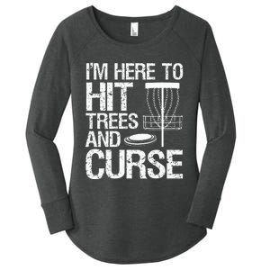 Disc Golf Funny Hit Trees and Curse Retro Disc Golf Women's Perfect Tri Tunic Long Sleeve Shirt