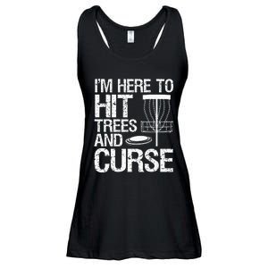 Disc Golf Funny Hit Trees and Curse Retro Disc Golf Ladies Essential Flowy Tank