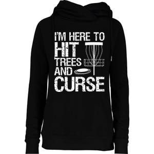 Disc Golf Funny Hit Trees and Curse Retro Disc Golf Womens Funnel Neck Pullover Hood