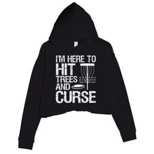 Disc Golf Funny Hit Trees and Curse Retro Disc Golf Crop Fleece Hoodie