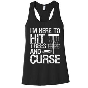 Disc Golf Funny Hit Trees and Curse Retro Disc Golf Women's Racerback Tank