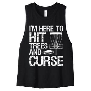 Disc Golf Funny Hit Trees and Curse Retro Disc Golf Women's Racerback Cropped Tank