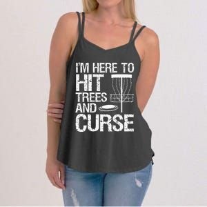 Disc Golf Funny Hit Trees and Curse Retro Disc Golf Women's Strappy Tank