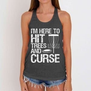 Disc Golf Funny Hit Trees and Curse Retro Disc Golf Women's Knotted Racerback Tank