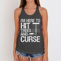 Disc Golf Funny Hit Trees and Curse Retro Disc Golf Women's Knotted Racerback Tank