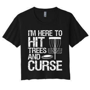 Disc Golf Funny Hit Trees and Curse Retro Disc Golf Women's Crop Top Tee