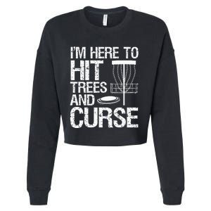 Disc Golf Funny Hit Trees and Curse Retro Disc Golf Cropped Pullover Crew