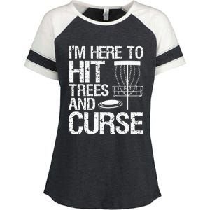 Disc Golf Funny Hit Trees and Curse Retro Disc Golf Enza Ladies Jersey Colorblock Tee