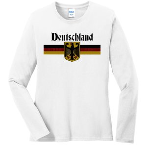 Deutschland Germany Flag Coat Of Arms Eagle Banner Ladies Long Sleeve Shirt