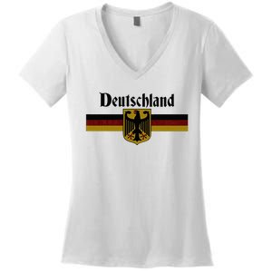 Deutschland Germany Flag Coat Of Arms Eagle Banner Women's V-Neck T-Shirt