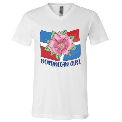 Dominican Girl Flag V-Neck T-Shirt