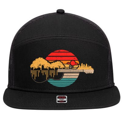 Disc Golf Flying Disc Disc Golf Sunset Guitar 7 Panel Mesh Trucker Snapback Hat