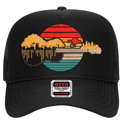 Disc Golf Flying Disc Disc Golf Sunset Guitar High Crown Mesh Back Trucker Hat