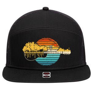 Disc Golf Flying Disc Golf Sunset Retro Guitar 7 Panel Mesh Trucker Snapback Hat