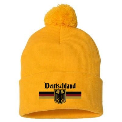 Deutschland Germany Flag Coat Of Arms Eagle Banner Vintage Pom Pom 12in Knit Beanie
