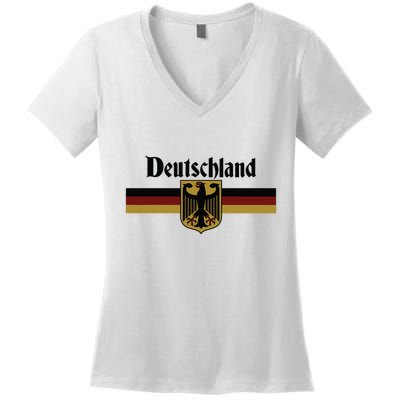 Deutschland Germany Flag Coat Of Arms Eagle Banner Vintage Women's V-Neck T-Shirt