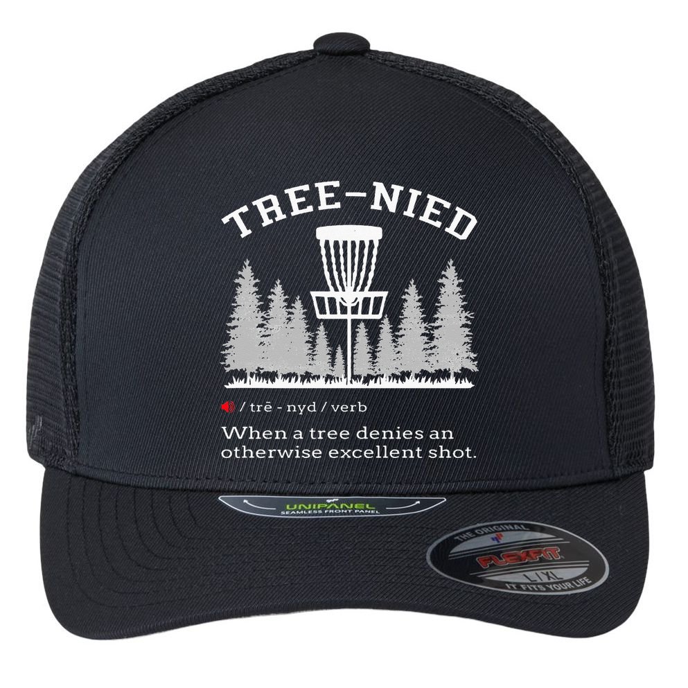 Disc Golf Funny Stupid Tree Treenied IV Flexfit Unipanel Trucker Cap