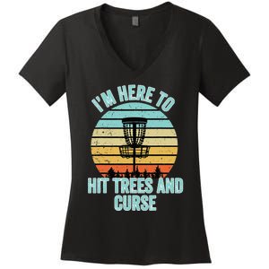 Disc Golf Funny Hit Trees and Curse Retro Disc Golf Gi Women's V-Neck T-Shirt