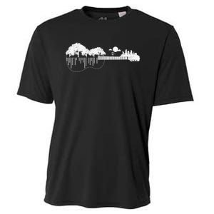 Disc Golf Flying Disc - Disc Golf Sunset Guitar Cooling Performance Crew T-Shirt