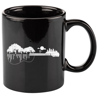 Disc Golf Flying Disc - Disc Golf Sunset Guitar 11oz C Handle Ceramic Mug