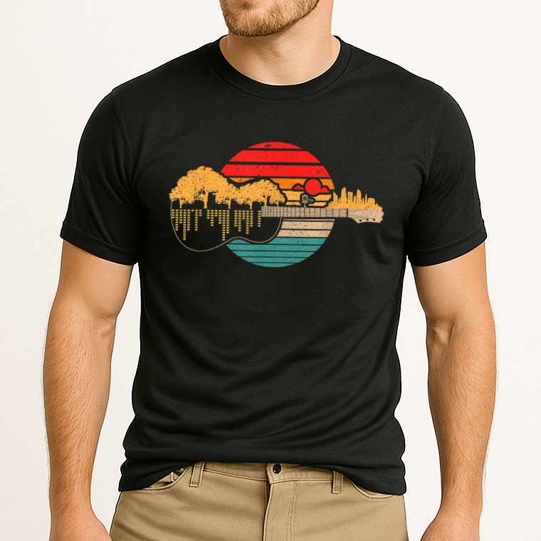 Disc Golf Flying Disc - Disc Golf Sunset Guitar Cooling Performance Crew T-Shirt
