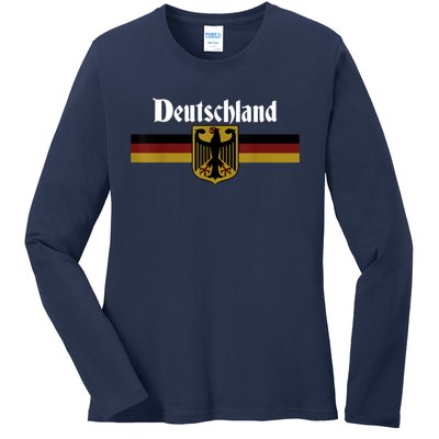 DEUTSCHLAND Germany Flag Coat of Arms Eagle Banner Vintage Ladies Long Sleeve Shirt