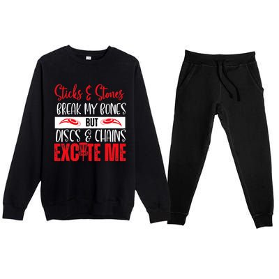 Disc Golf Funny Discs & Chains Excite Me Red Premium Crewneck Sweatsuit Set