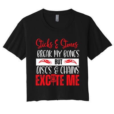 Disc Golf Funny Discs & Chains Excite Me Red Women's Crop Top Tee