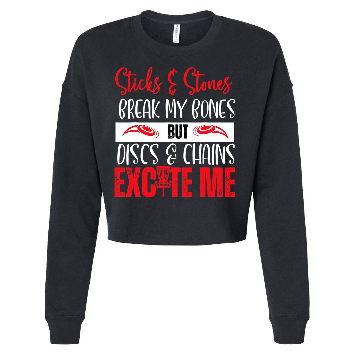 Disc Golf Funny Discs & Chains Excite Me Red Cropped Pullover Crew