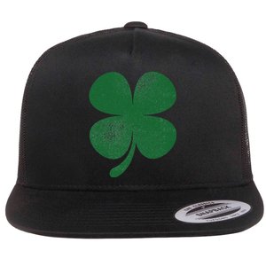 Distressed Green Four Leaf Clover Saint Patrick's Day Lover Flat Bill Trucker Hat