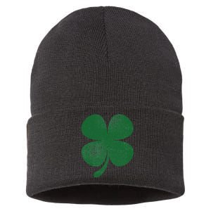 Distressed Green Four Leaf Clover Saint Patrick's Day Lover Sustainable Knit Beanie