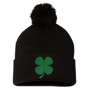 Distressed Green Four Leaf Clover Saint Patrick's Day Lover Pom Pom 12in Knit Beanie