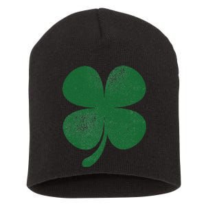 Distressed Green Four Leaf Clover Saint Patrick's Day Lover Short Acrylic Beanie