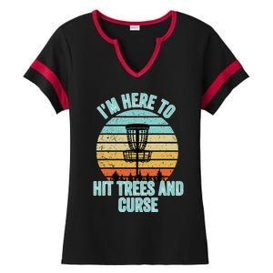 Disc Golf Funny Hit Trees And Curse Retro Disc Golf Ladies Halftime Notch Neck Tee