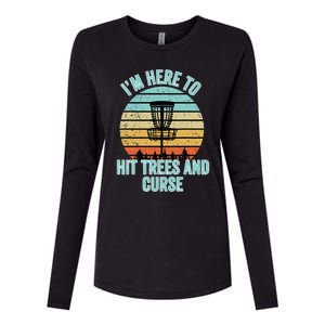 Disc Golf Funny Hit Trees And Curse Retro Disc Golf Womens Cotton Relaxed Long Sleeve T-Shirt