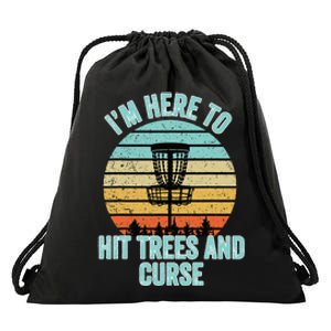 Disc Golf Funny Hit Trees And Curse Retro Disc Golf Drawstring Bag