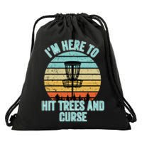 Disc Golf Funny Hit Trees And Curse Retro Disc Golf Drawstring Bag