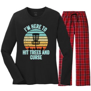 Disc Golf Funny Hit Trees And Curse Retro Disc Golf Women's Long Sleeve Flannel Pajama Set 