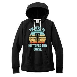 Disc Golf Funny Hit Trees And Curse Retro Disc Golf Women's Fleece Hoodie