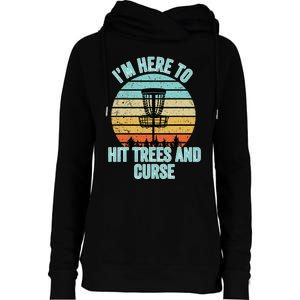 Disc Golf Funny Hit Trees And Curse Retro Disc Golf Womens Funnel Neck Pullover Hood