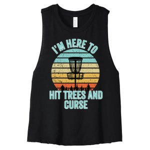 Disc Golf Funny Hit Trees And Curse Retro Disc Golf Women's Racerback Cropped Tank