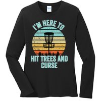 Disc Golf Funny Hit Trees And Curse Retro Disc Golf Ladies Long Sleeve Shirt