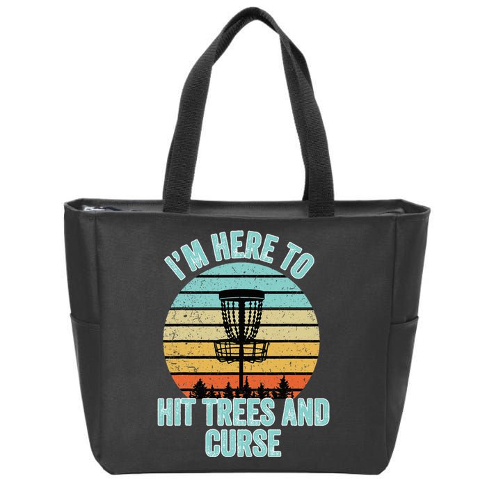 Disc Golf Funny Hit Trees And Curse Retro Disc Golf Zip Tote Bag