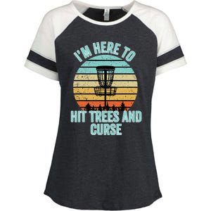 Disc Golf Funny Hit Trees And Curse Retro Disc Golf Enza Ladies Jersey Colorblock Tee