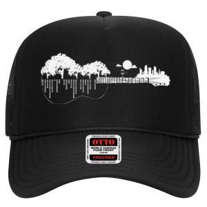 Disc Golf Flying Disc Disc Golf Sunset Guitar High Crown Mesh Back Trucker Hat