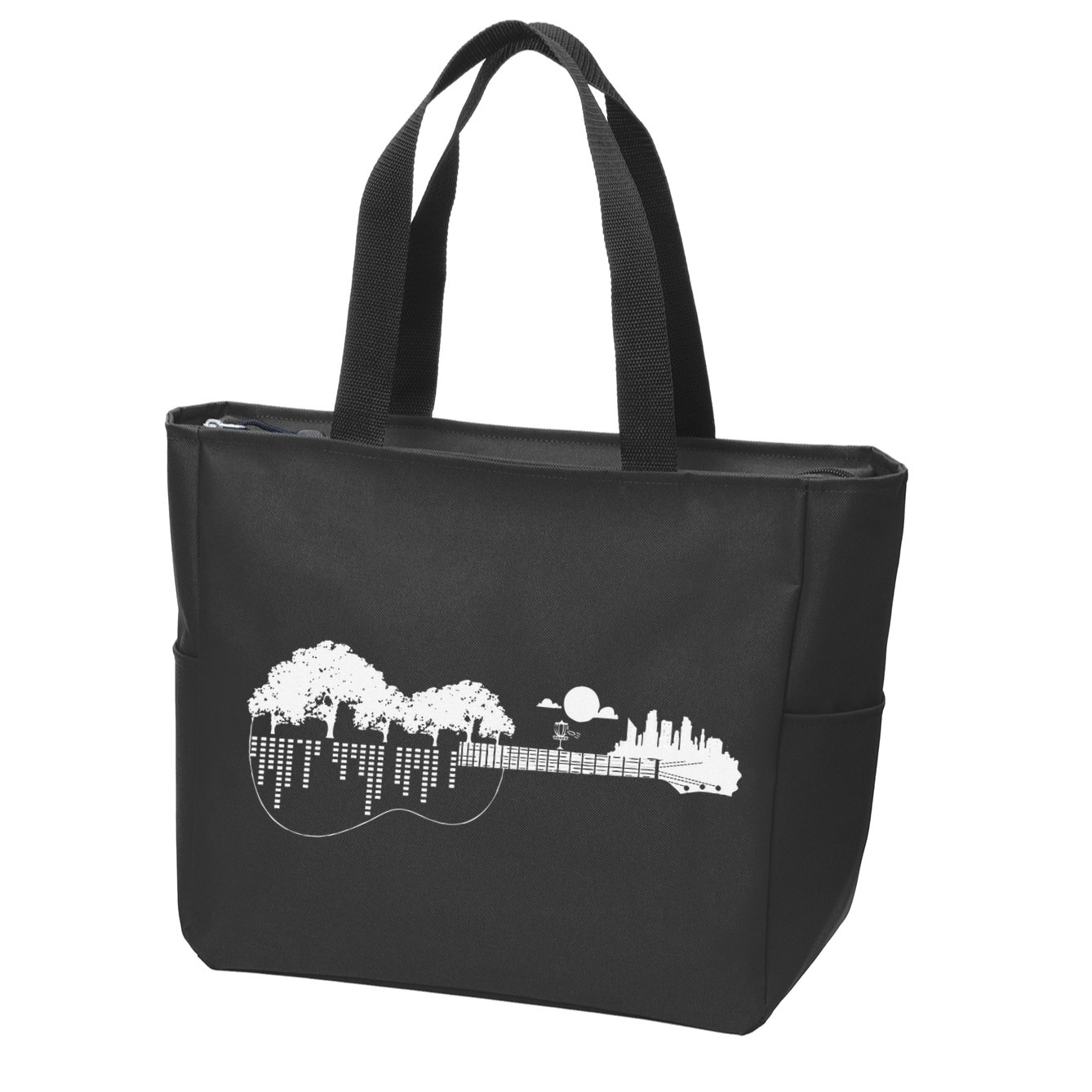 Disc Golf Flying Disc Disc Golf Sunset Guitar Zip Tote Bag