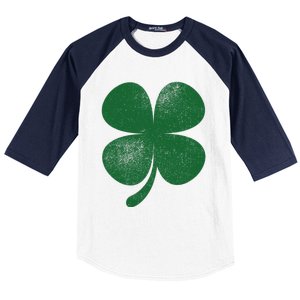 Distressed Green Four Leaf Clover Saint Patrick's Day Lover Baseball Sleeve Shirt