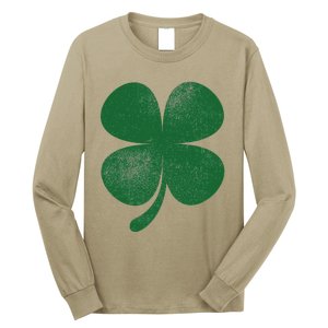 Distressed Green Four Leaf Clover Saint Patrick's Day Lover Long Sleeve Shirt